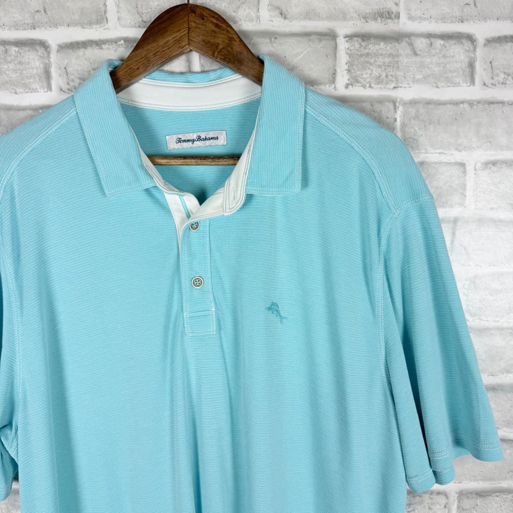 Tommy Bahama XL Sky Blue Emfielder Polo Shirt Short Sleeve Tencel Blend Marlin